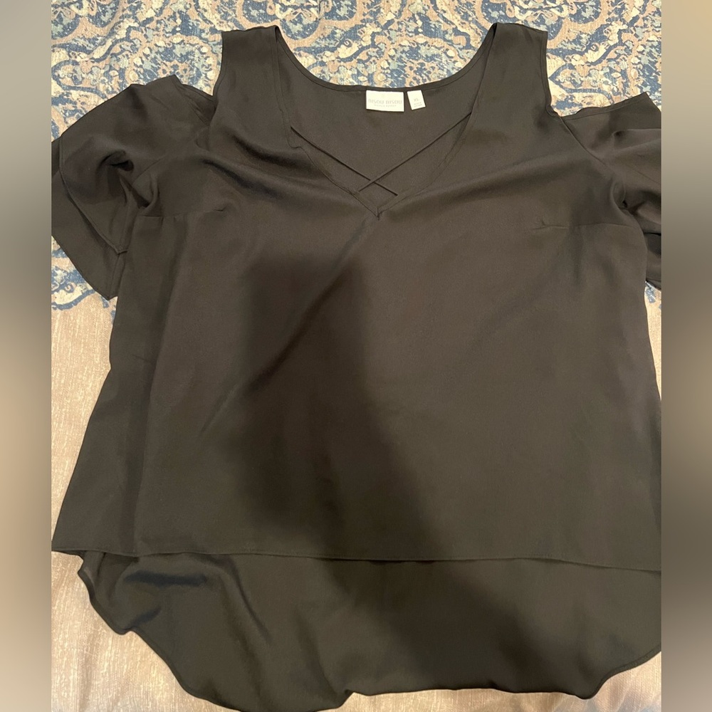 Bisou Bisou Black V-Neck Cold Shoulder Blouse